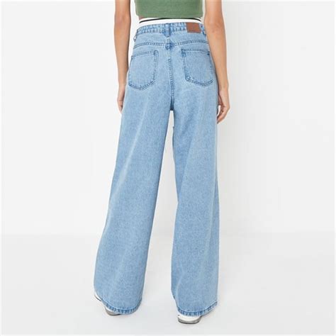 Missguided Ripped Thigh Wide Leg Jeans Women Blue Ace