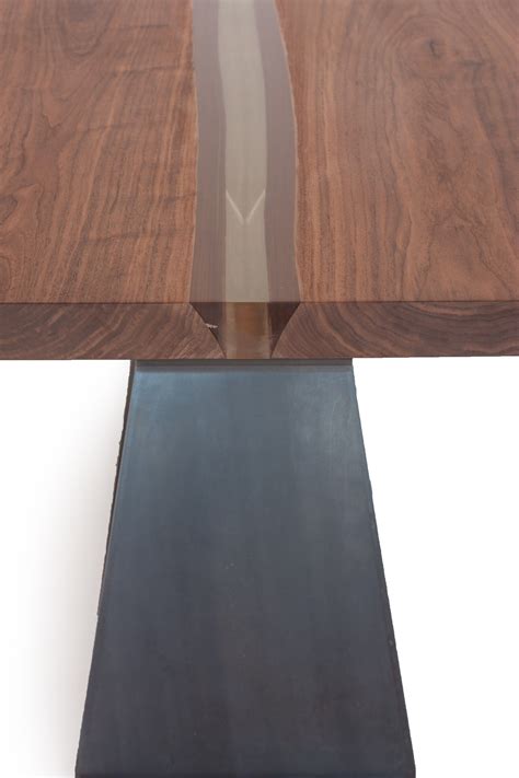 Rectangular Solid Wood Table Bedrock Plank Resin Bedrock Collection By