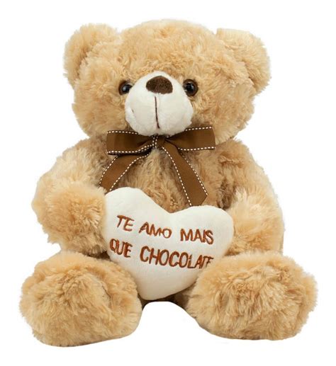 urso de pelúcia 29 cm coração te amo mais que chocolate fofy mercado livre