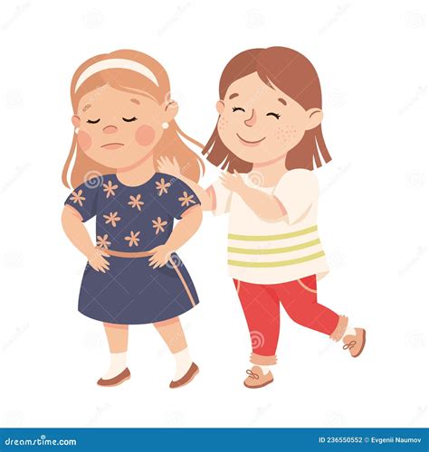 Little Girl Supporting And Comforting Sad Friend Vector Illustration
