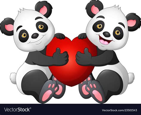 Cartoon Couple Panda With A Red Heart Royalty Free Vector