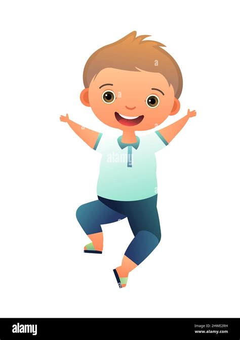 Little Boy Preschooler Person In Summer Clothes Dancing In Short