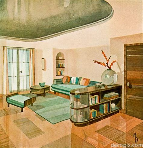 Art Deco Architectural Drawings From 1930s Art Deco Living Room Deco