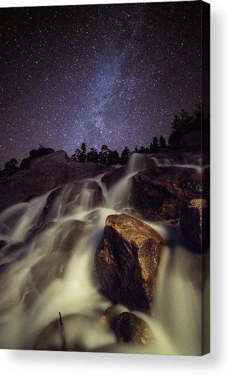 Capturing A Starry Night Waterfall In Acrylic Print By Mike Berenson
