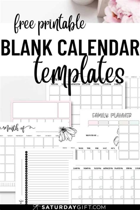 Blank Calendar Templates 27 Cute And Free Printables Saturdayt