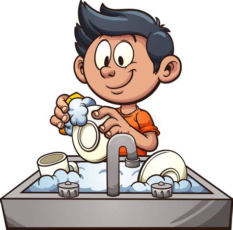 Boy Washing Dishes Stock Vector Illustration Of Dishes 91032787