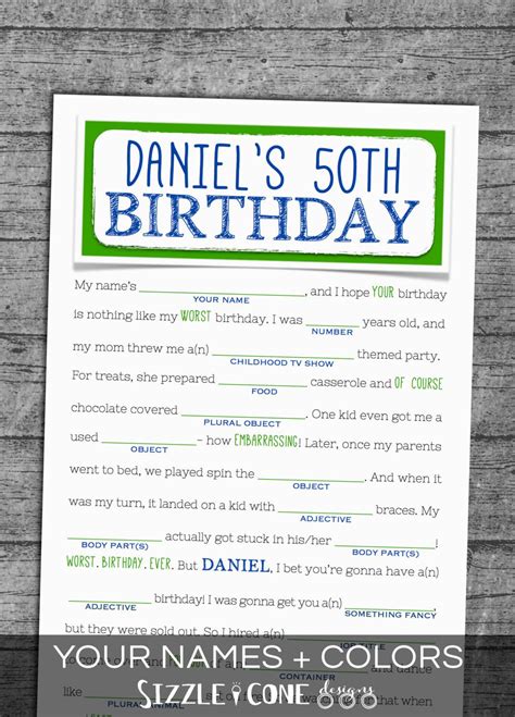 Print or send online, your choice! Birthday Mad Lib For Adults - Personalized Party Game ...