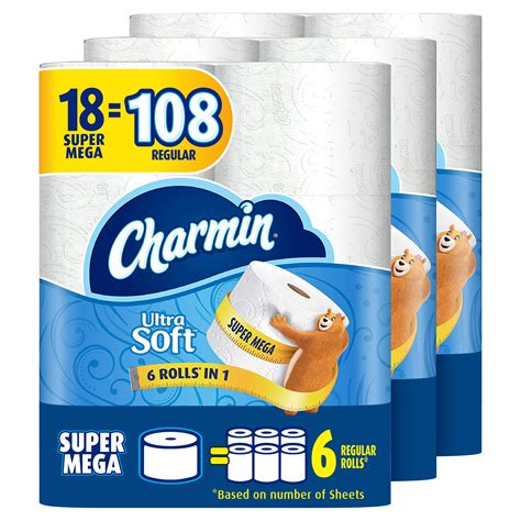 Charmin Ultra Soft Toilet Paper 18 Super Mega Rolls