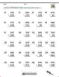You may select between 12 and 30 subtraction problems per worksheet. 3 Digit Subtraction Worksheets