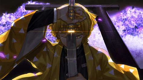 Demon Slayer Zenitsu Agatsuma With Weapon And Yellow Eyes With