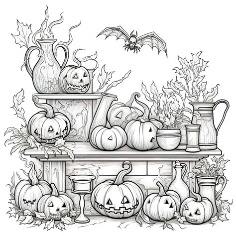 Halloween Coloring Page Ornate Patterns With Cauldron Broom And Magic
