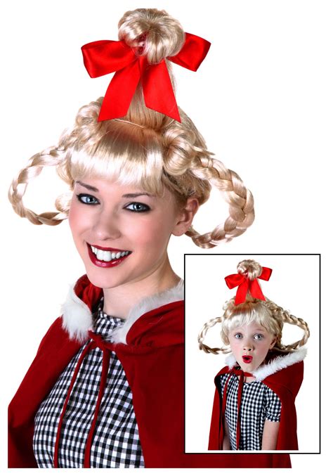 Christmas Girl Wig Red Bow Halloween Costume Wigs Cindy Lou Costume