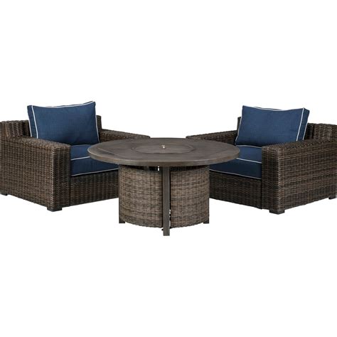 Signature Design By Ashley Grasson Lane Lounge Chairs With Firepit Table 3 Pc Set Patio Sets
