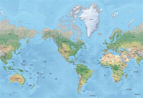 Vector Map Of World Relief Mercator Graphics Creative Market