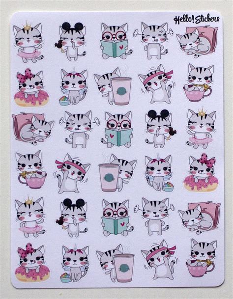 Cute Kawaii Kittens Stickers For Planners Bullet Journal Erin Condren