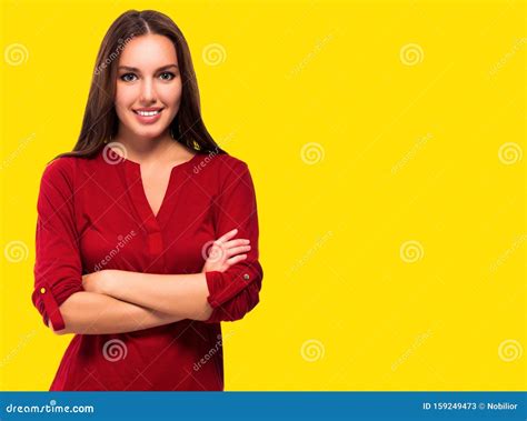 Young Pretty Woman Posing Against Yellow Background Stock Image Image