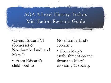 Aqa A Level Tudors Guide Mid Tudors Teaching Resources