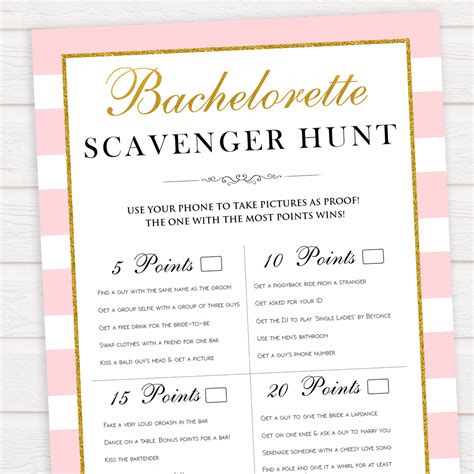 Bachelorette Scavenger Hunt Parisian Printable Bachelorette Games