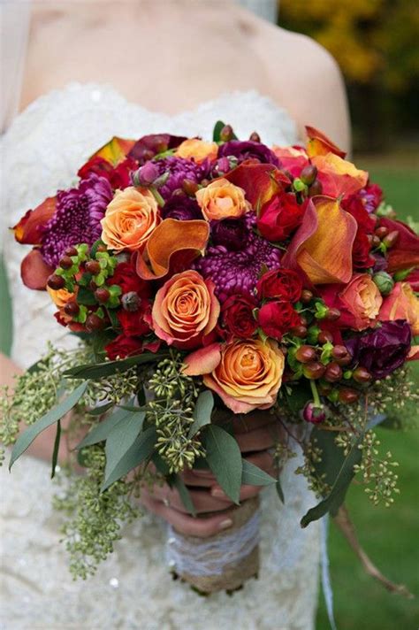 Purple orange rose hydrangea bridal wedding bouquet & boutonniere. Top 20 Fall Wedding Bouquets for Autumn Brides | Roses & Rings