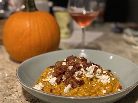 Homemade Pumpkin Risotto With Goat Cheese And Bacon R Food