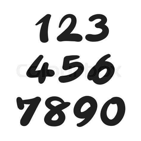 Numbers 0 9 Written With A Brush On A Stock Vector Colourbox