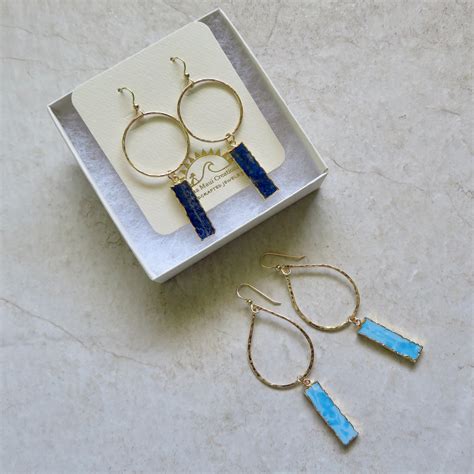 Lapis Lazuli Bar Earrings Gold Hammered Hoops Hoop Earring Etsy