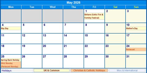 May 2026 Uk Calendar With Holidays For Printing Image Format