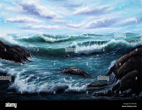 Storm Painting Stormy Beach Wall Art Beach Painting Blue