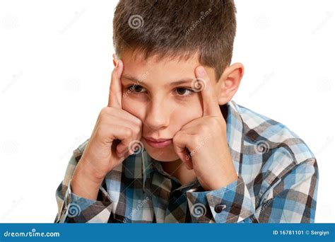Thoughtful Kid Holding His Head With His Fingers Stock Image Image Of