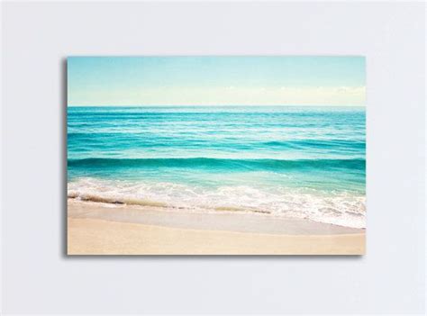 Ocean Canvas Gallery Wrap Large Beach Landscape Wall Art Aqua Blue
