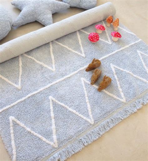 Choose from geometric and abstract rugs. ZigZag Washable Rug - Baby Blue | Little Crown Interiors