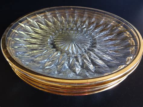 Vintage Gold Rimmed Glass Plates Set Of 4