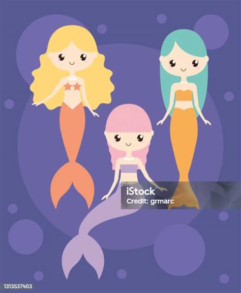 Three Cute Mermaids Stock Illustration Download Image Now Beauty