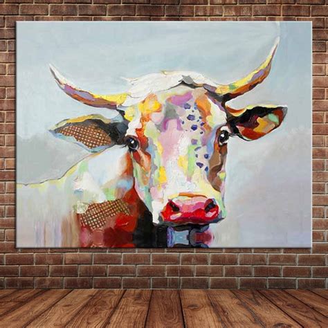 Maybe you would like to learn more about one of these? Hand Painted Oil Painting Cow Large Canvas Wall Art Cute Animal Picture for Home Decor Mural ...