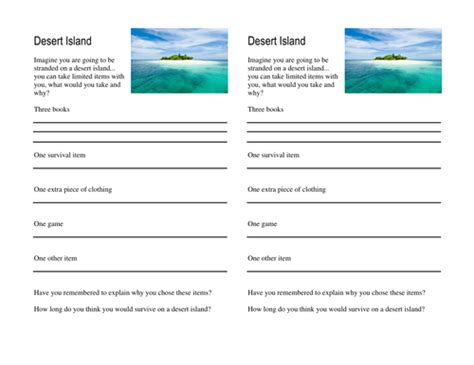 What Would You Take To A Desert Island Teaching Resources