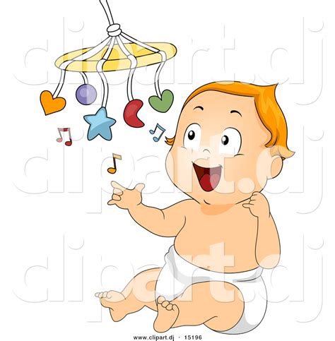 Vector Clipart Of A Cartoon Baby Playing With A Mobile Music Toy By Bnp