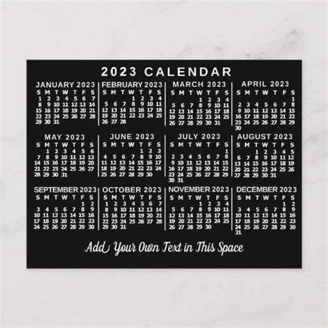 2023 Year Monthly Calendar Classic Black And White Postcard