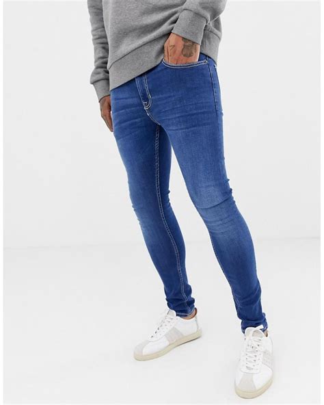 New Look Denim Super Skinny Jeans In Blue Wash For Men Lyst