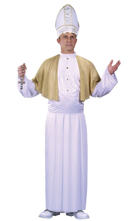 Pontiftf White Costume Bishop Clerical Priest Miter Hat Robe Adult Men