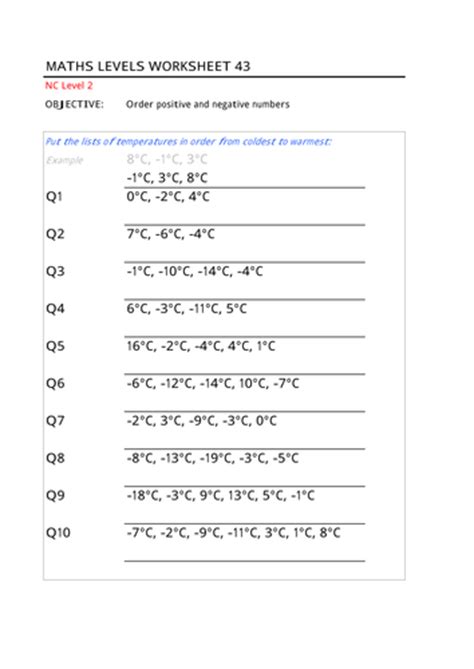 Positive And Negative Numbers Worksheet Tes
