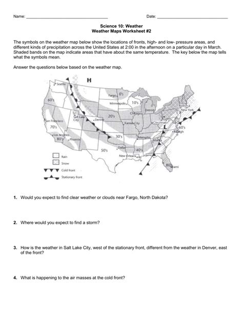 Air masses are extensive bodies of air that have similar temperatures and water content throughout. Reading A Weather Map Worksheets