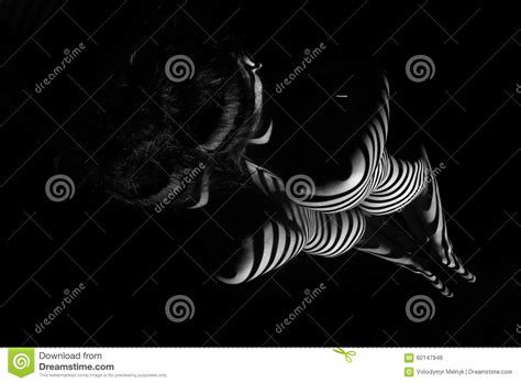 The Nude Woman With Black And White Zebra Stripes Stock Photo Image