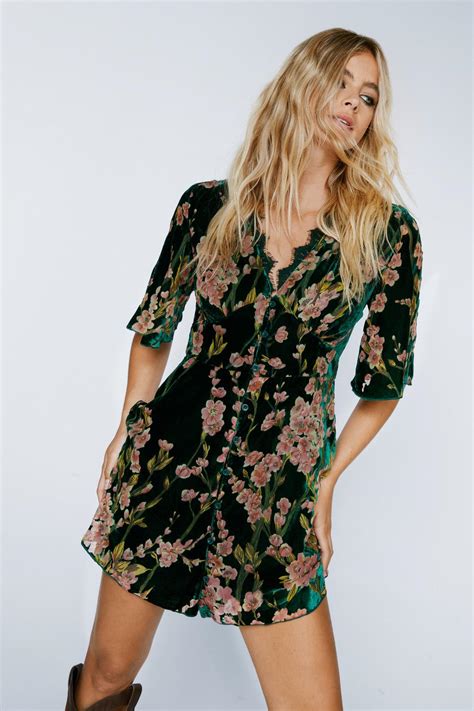 Devore Floral Print Lace Trim Mini Dress Nasty Gal