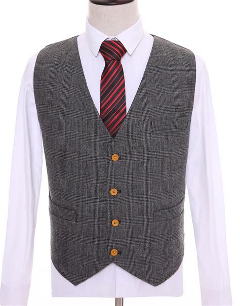 Vintage Gray Plaid Wool Tweed Men Vests For Wedding Custom Made Formal