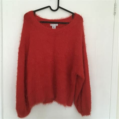 London Kaye Sweaters Red Fuzzy Sweater Poshmark