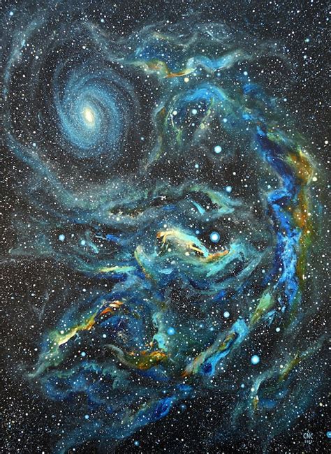 Blue Galaxy And Nebula Original Acrylic Space Painting