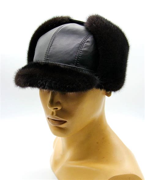 Mink Ushanka Cap From Natural Fur And Leather Black с изображениями Меховые шапки Мужская