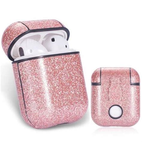 Shine Powder Pu Leather Case For Apple Airpods Pink