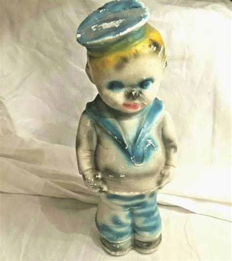 Vintage Carnival Chalkware Plaster Sailor Blonde Boy Clown 12 Tall 17
