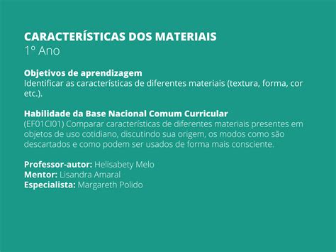 Atividades Sobre Características Dos Materiais 1 Ano